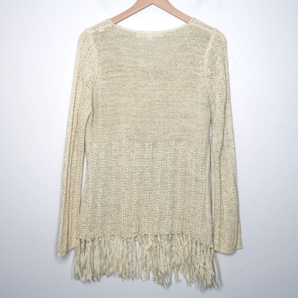 Max Studio Womens Knit Top 2X Beige Cream Keyhole Boho Fringe Resort Festival - Picture 2 of 12